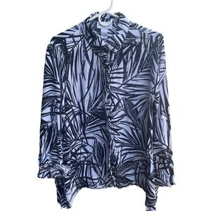 Peck &‎ Peck Sz large long sleeve lightweight Flowy blouse black and white
